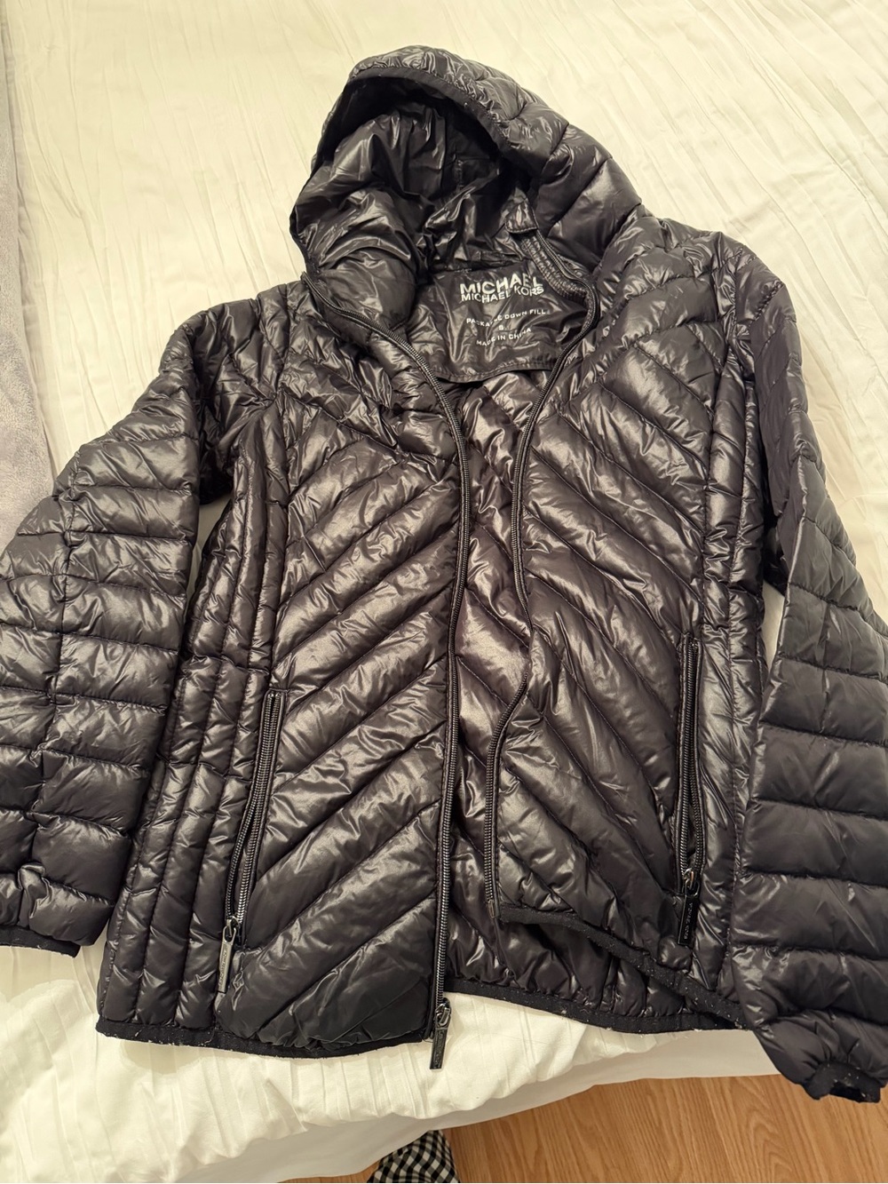 Michael Kors Black Quilted Packable Hooded Puffer Jacket